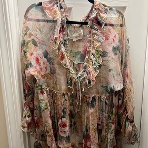 Johnny Was sheer floral blouse